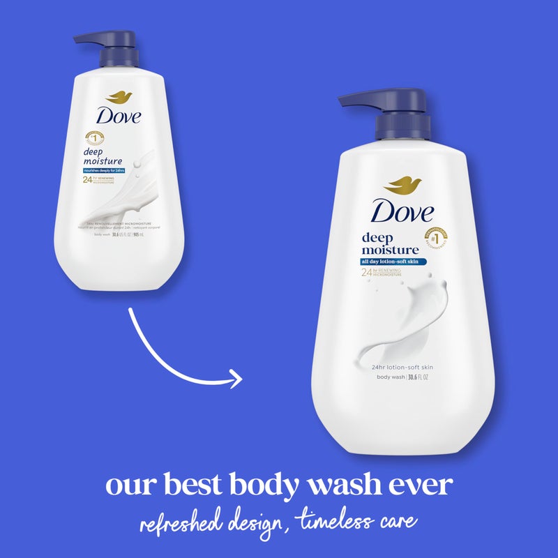 Dove Body Wash with Pump 3 Count Deep Moisture for 24hr Lotion-Soft Skin Moisture Moisturizing Skin Cleanser with No Sulfates No Parabens - Image 2