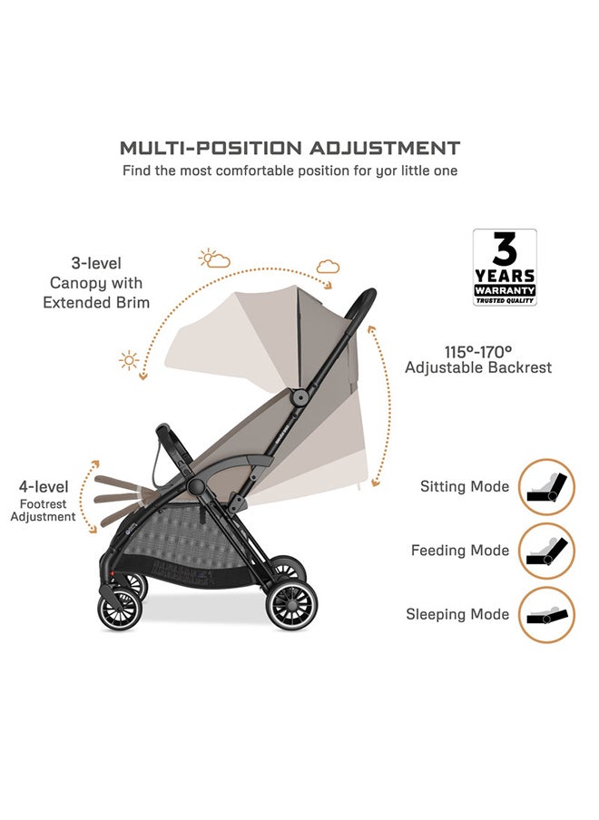 neobreez THETA Auto Fold Self Stand Travel Baby Toddler Stroller,  Compact Pushchair, Waterproof UPF 50+ Canopy, Gift  And Cotton Bag, Phone Holder, Toy Strap, Reflective Stickers, 0-4yrs, 22kg, 3yrs Warranty  - Image 3