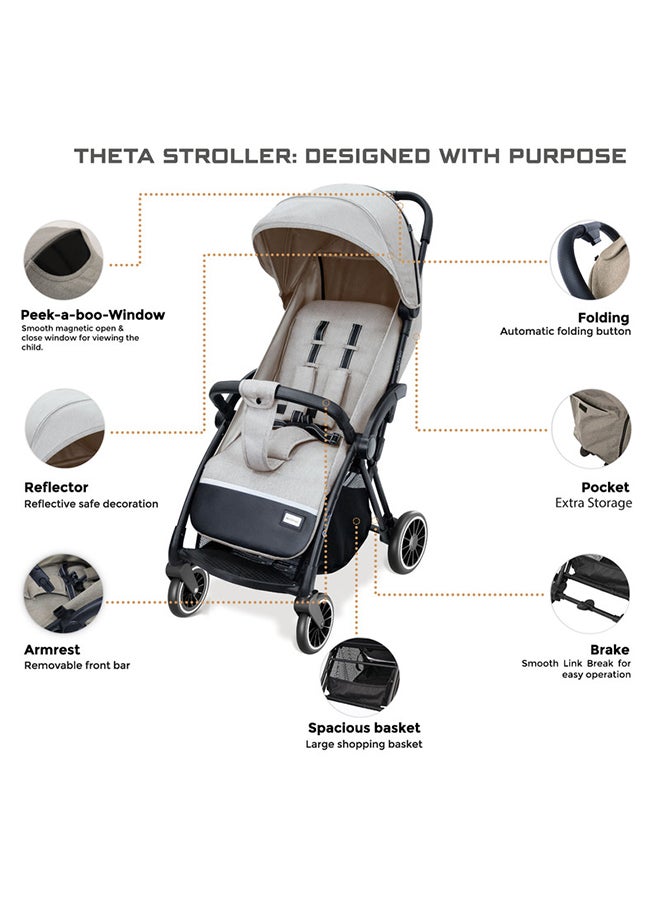 neobreez THETA Auto Fold Self Stand Travel Baby Toddler Stroller,  Compact Pushchair, Waterproof UPF 50+ Canopy, Gift  And Cotton Bag, Phone Holder, Toy Strap, Reflective Stickers, 0-4yrs, 22kg, 3yrs Warranty  - Image 4