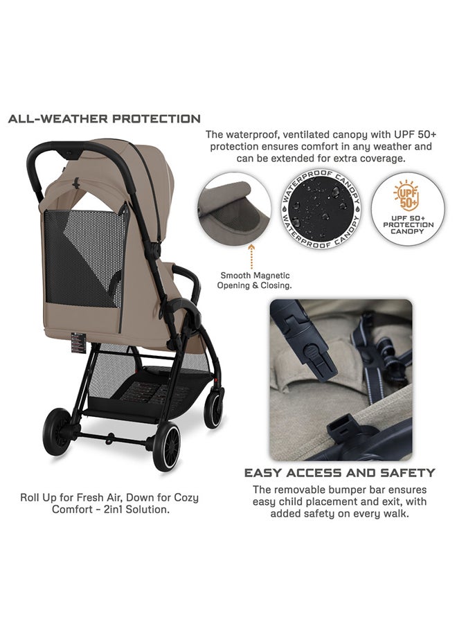 neobreez THETA Auto Fold Self Stand Travel Baby Toddler Stroller,  Compact Pushchair, Waterproof UPF 50+ Canopy, Gift  And Cotton Bag, Phone Holder, Toy Strap, Reflective Stickers, 0-4yrs, 22kg, 3yrs Warranty  - Image 5
