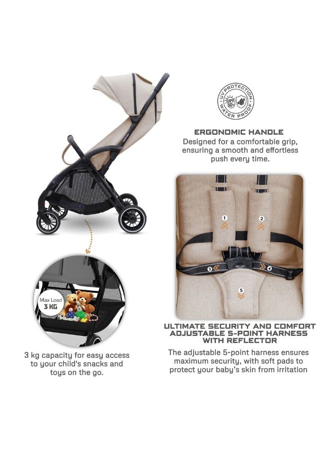 نيوبريز عربة أطفال ثيتا قابلة للطي وخفيفة الوزن للسفر، عربة أطفال ذاتية الوقوف، مظلة مقاومة للماء بعامل حماية من الشمس +، من - سنوات، تتحمل  كجم، ضمان  سنوات - Image 3