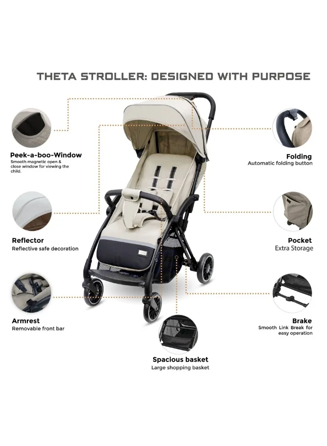 neobreez THETA Auto Fold Compact Lightweight Travel Toddler Baby Stroller,  Self-Stand Baby Trolley,  Pushchair,  Waterproof UPF 50+ Canopy, 0-4yrs,  22kg,  3yrs Warranty