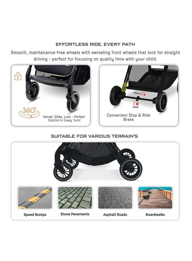 نيوبريز عربة أطفال ثيتا قابلة للطي وخفيفة الوزن للسفر، عربة أطفال ذاتية الوقوف، مظلة مقاومة للماء بعامل حماية من الشمس +، من - سنوات، تتحمل  كجم، ضمان  سنوات - Image 5