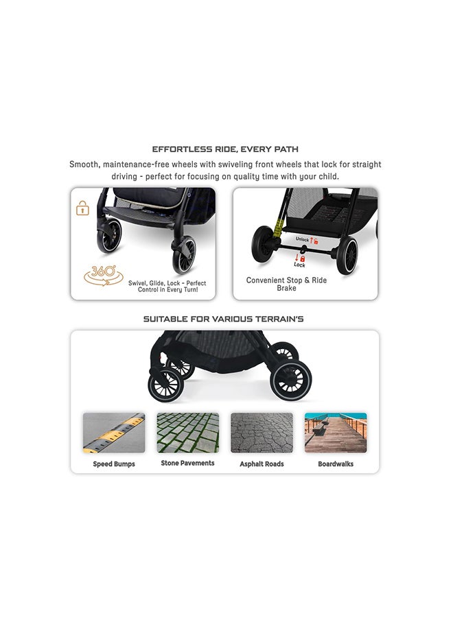 نيوبريز عربة أطفال ثيتا قابلة للطي وخفيفة الوزن للسفر، عربة أطفال ذاتية الوقوف، مظلة مقاومة للماء بعامل حماية من الشمس +، من - سنوات، تتحمل  كجم، ضمان  سنوات - Image 5