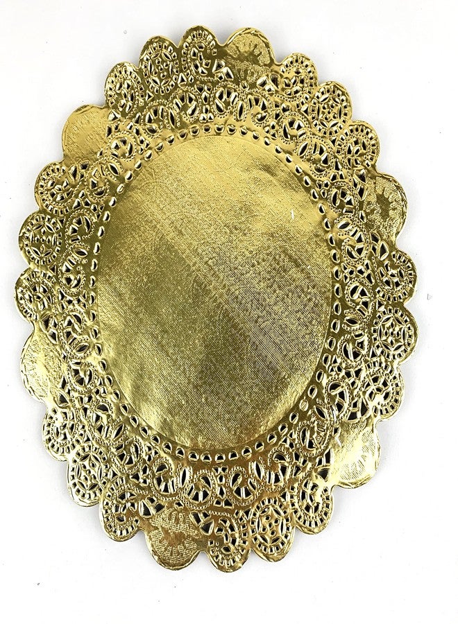 Worlds 50pc Round Gold Metallic Foil Paper Doilies, Lace Paper Doilies 10" Inch - Image 1