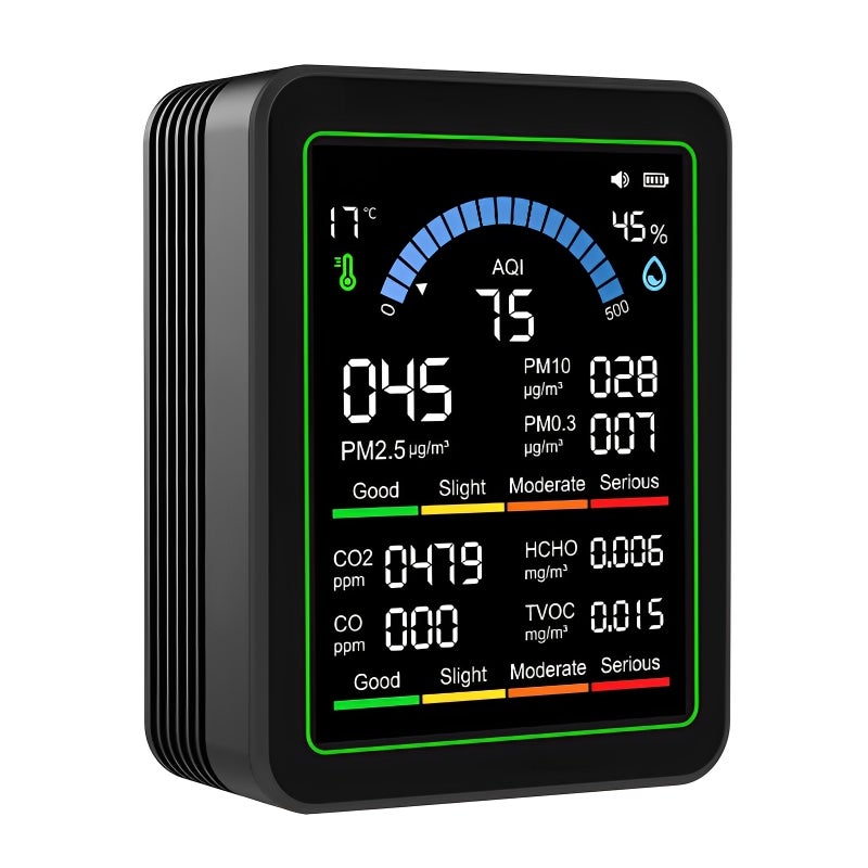 10-In-1 Air Quality Tester 90*70*35mm Black High-Precision Sensors Air Condition Monitor - 2.8-Inch TFT Color Display PM2.5 Tester for Home Office Greenhouse Warehouse - Image 2