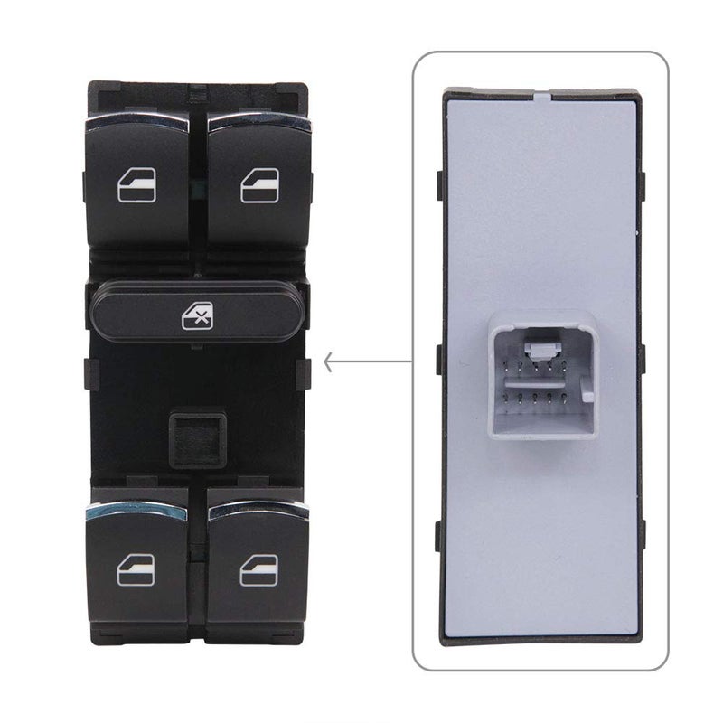 Power Window Control Switch Front Left (Driver Side) Fits 5ND959857 For Volkswagen VW Golf Jetta Passat Tiguan Touran CC Polo Amarok Rabbit GTI R32 Caddy Touareg 2003-2014 Selected/ZBN