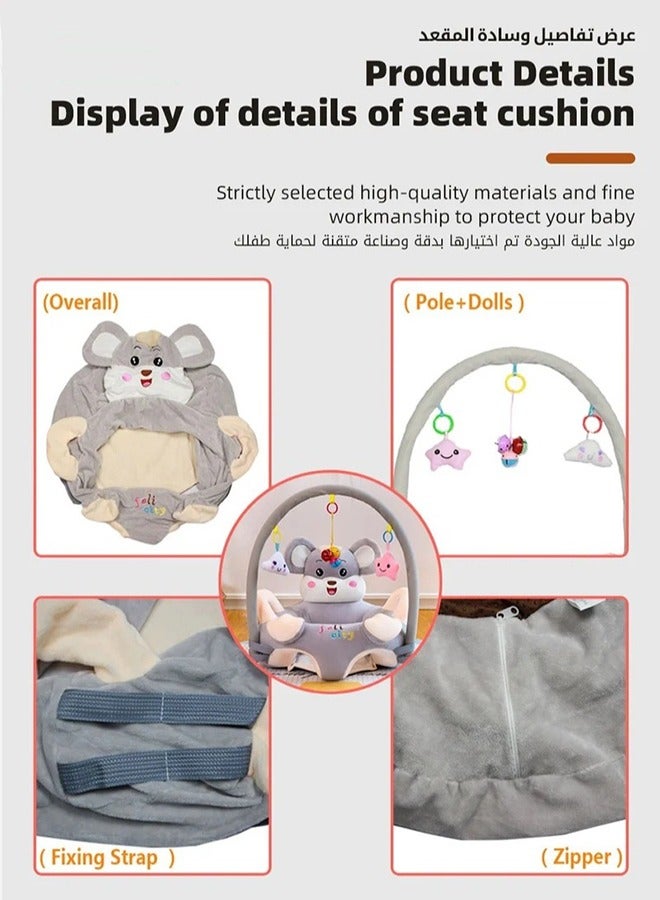 Baby Sofa Learn Sitting Chair With Toys Rack, Nursery Sit Support Plush Seat, Soft Hugging Pillow Cushion, Infant Floor Seats, Non-slip Armchair, Cartoon Animal Design, Gift For Kids Boys/Girls - Image 5