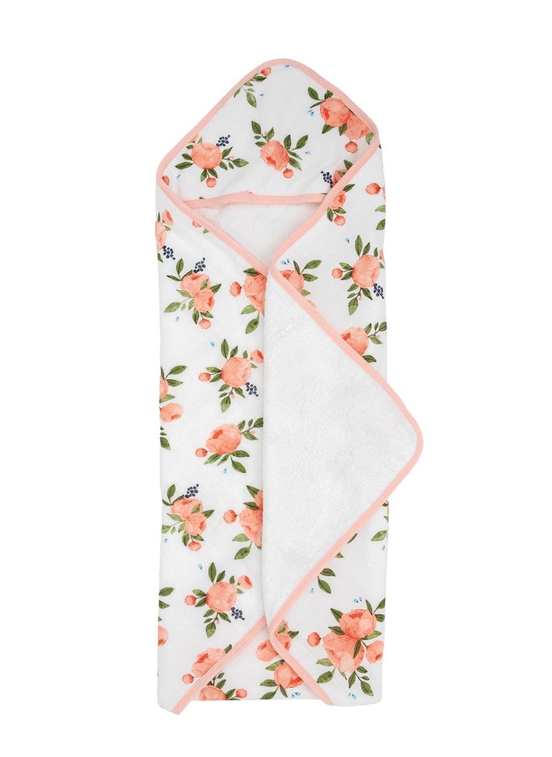 little unicorn Cotton Muslin Hooded Infant Towel Watercolor Roses  - Image 1