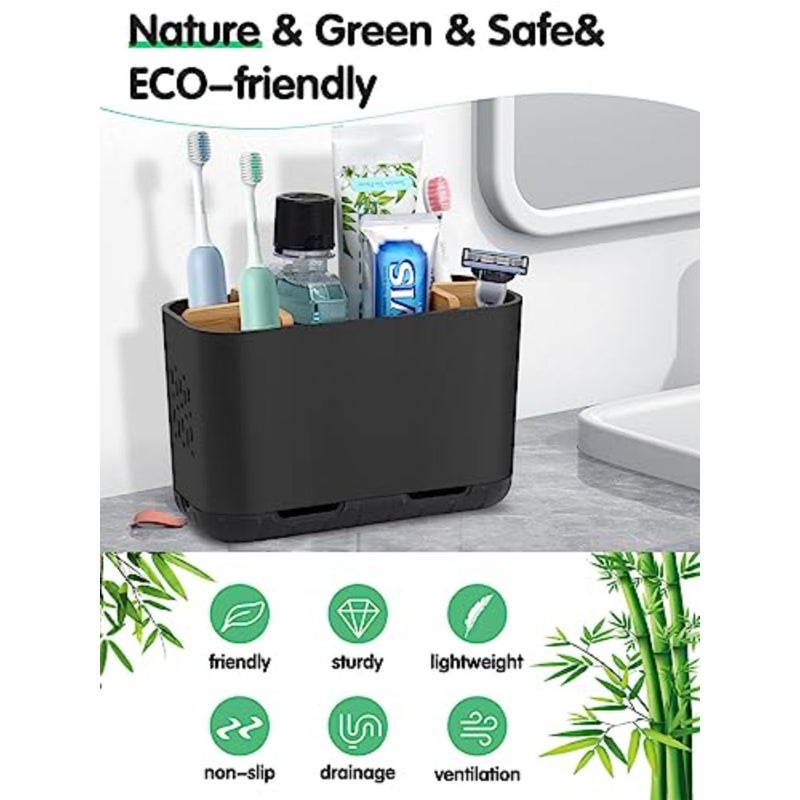 Toothbrush Holder, Bamboo Toothbrush and Toothpaste Holder with Drainage, Electric Matte Toothbrush Holders Set Organizer for Bathrooms Countertop Accessories Storage - Image 2