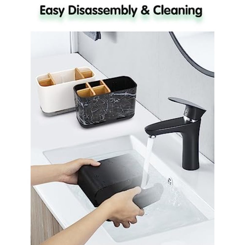 Toothbrush Holder, Bamboo Toothbrush and Toothpaste Holder with Drainage, Electric Matte Toothbrush Holders Set Organizer for Bathrooms Countertop Accessories Storage - Image 5