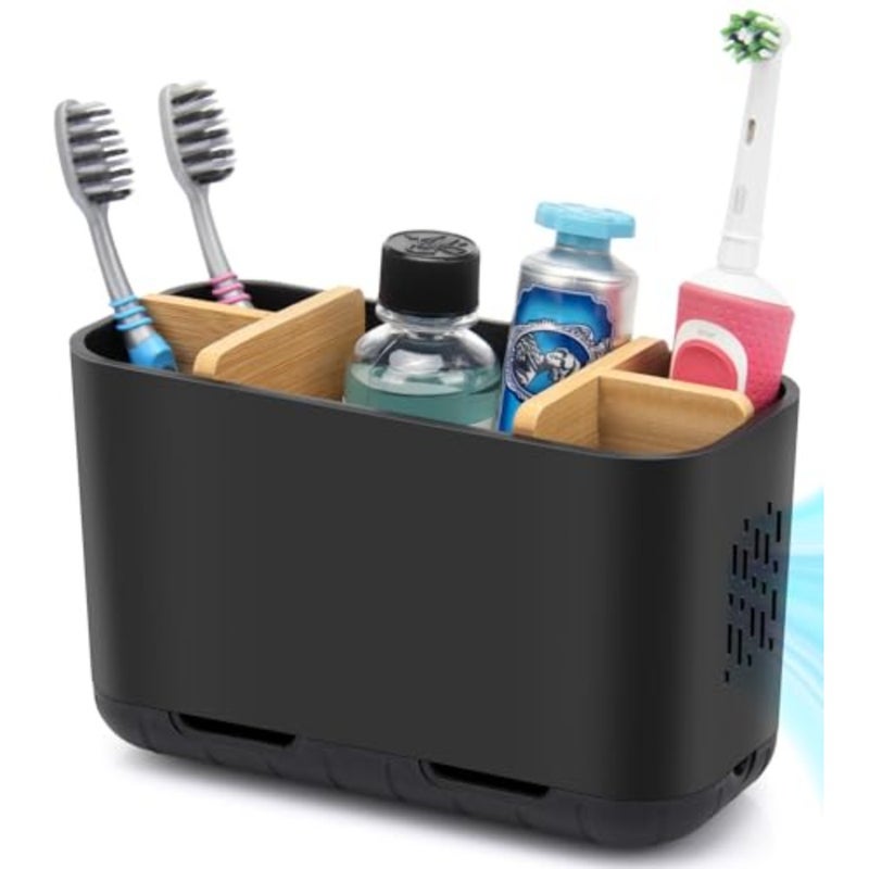 Toothbrush Holder, Bamboo Toothbrush and Toothpaste Holder with Drainage, Electric Matte Toothbrush Holders Set Organizer for Bathrooms Countertop Accessories Storage - Image 1