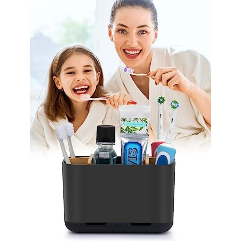 Toothbrush Holder, Bamboo Toothbrush and Toothpaste Holder with Drainage, Electric Matte Toothbrush Holders Set Organizer for Bathrooms Countertop Accessories Storage - Image 3