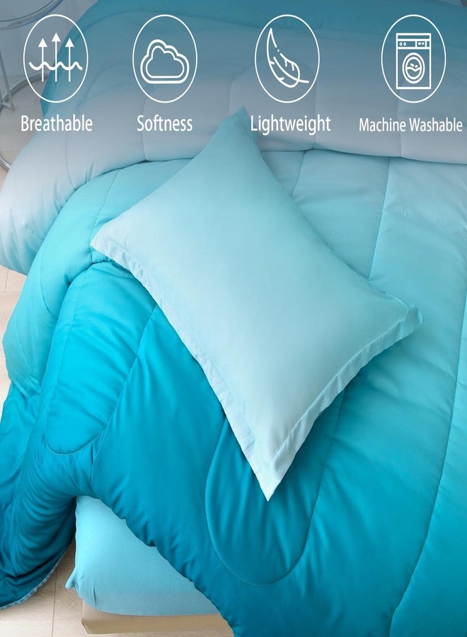 Anibedding طقم لحاف أنيبيدينغ 7 قطع، لون أزرق مخضر، مقاس كينج، خفيف الوزن، متدرج اللون، طقم سرير كامل، مناسب لجميع الفصول، يتضمن ملاءة مسطحة/مثبتة، و2 غطاء وسادة، و2 غطاء وسادة مزخرف. - Image 4
