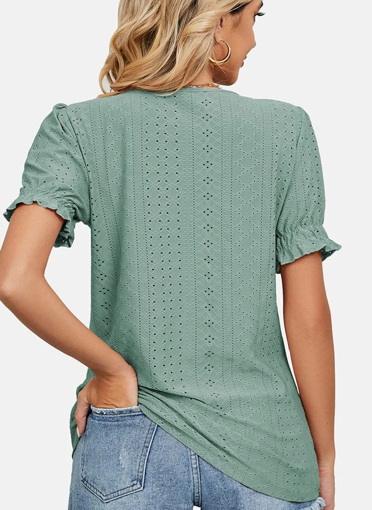 يونيكي Green Round Neck Printed Top