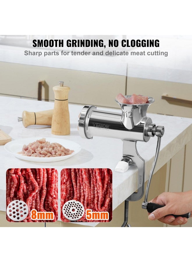 VEVOR VEVOR Manual Meat Grinder, 304 Stainless Steel Hand Meat Grinder with Steel Table Clamp, Meat Mincer Sausage Maker & 2 Cutting Plates, Cookie Attachment, Sausage Tube for Beef Pepper Mushroom Cookie  - Image 3