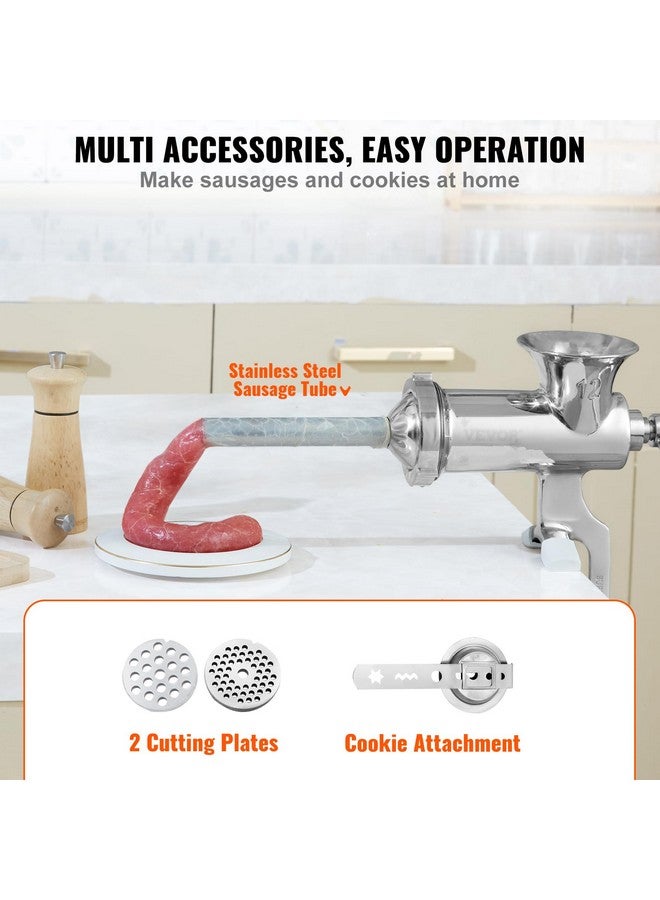 VEVOR VEVOR Manual Meat Grinder, 304 Stainless Steel Hand Meat Grinder with Steel Table Clamp, Meat Mincer Sausage Maker & 2 Cutting Plates, Cookie Attachment, Sausage Tube for Beef Pepper Mushroom Cookie  - Image 5