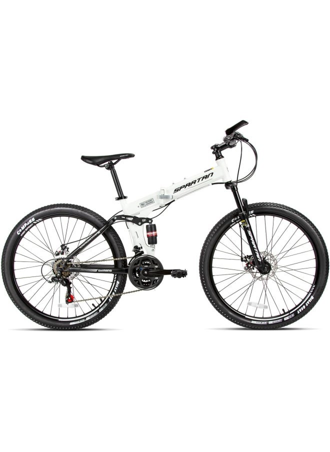 Spartan Spartan 26" Alpha Dual Suspension Folding Bicycle | 21 speed Shimano gears | Wheel Size 26 Inches |For teens and adults | White  - Image 1