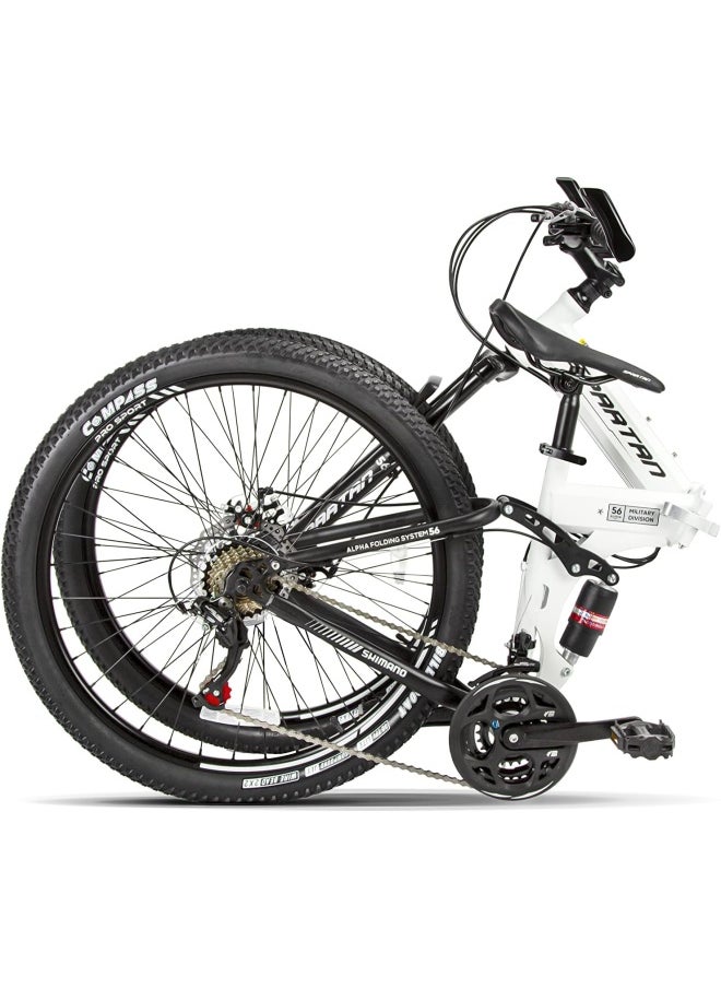 Spartan Spartan 26" Alpha Dual Suspension Folding Bicycle | 21 speed Shimano gears | Wheel Size 26 Inches |For teens and adults | White  - Image 2