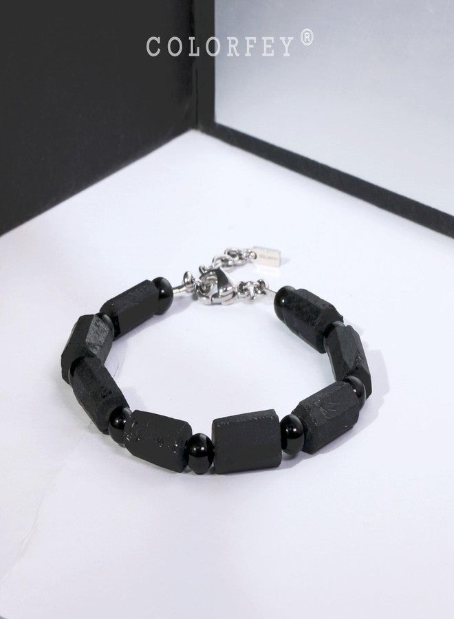 COLORFEY Protection Crystal Black Tourmaline Bracelet for Men, Raw Tourmaline Stone Bracelets Unique Healing Crystal Gemstone Bracelet, Premium Handmade Bead Bracelets for Him for Positive Energy - Image 3