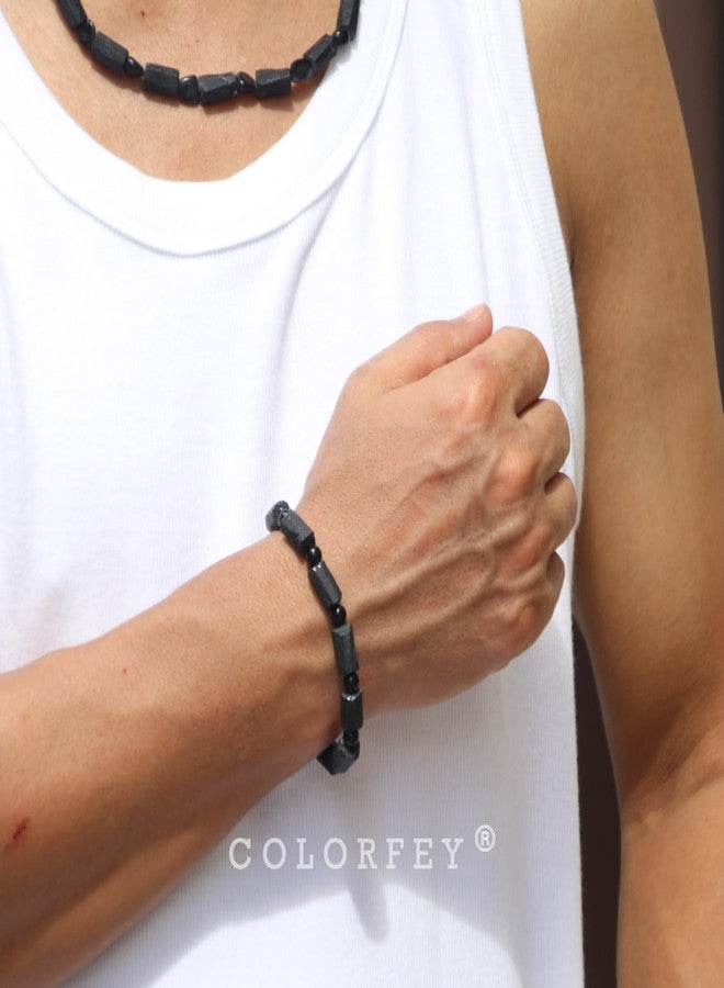 COLORFEY Protection Crystal Black Tourmaline Bracelet for Men, Raw Tourmaline Stone Bracelets Unique Healing Crystal Gemstone Bracelet, Premium Handmade Bead Bracelets for Him for Positive Energy - Image 2