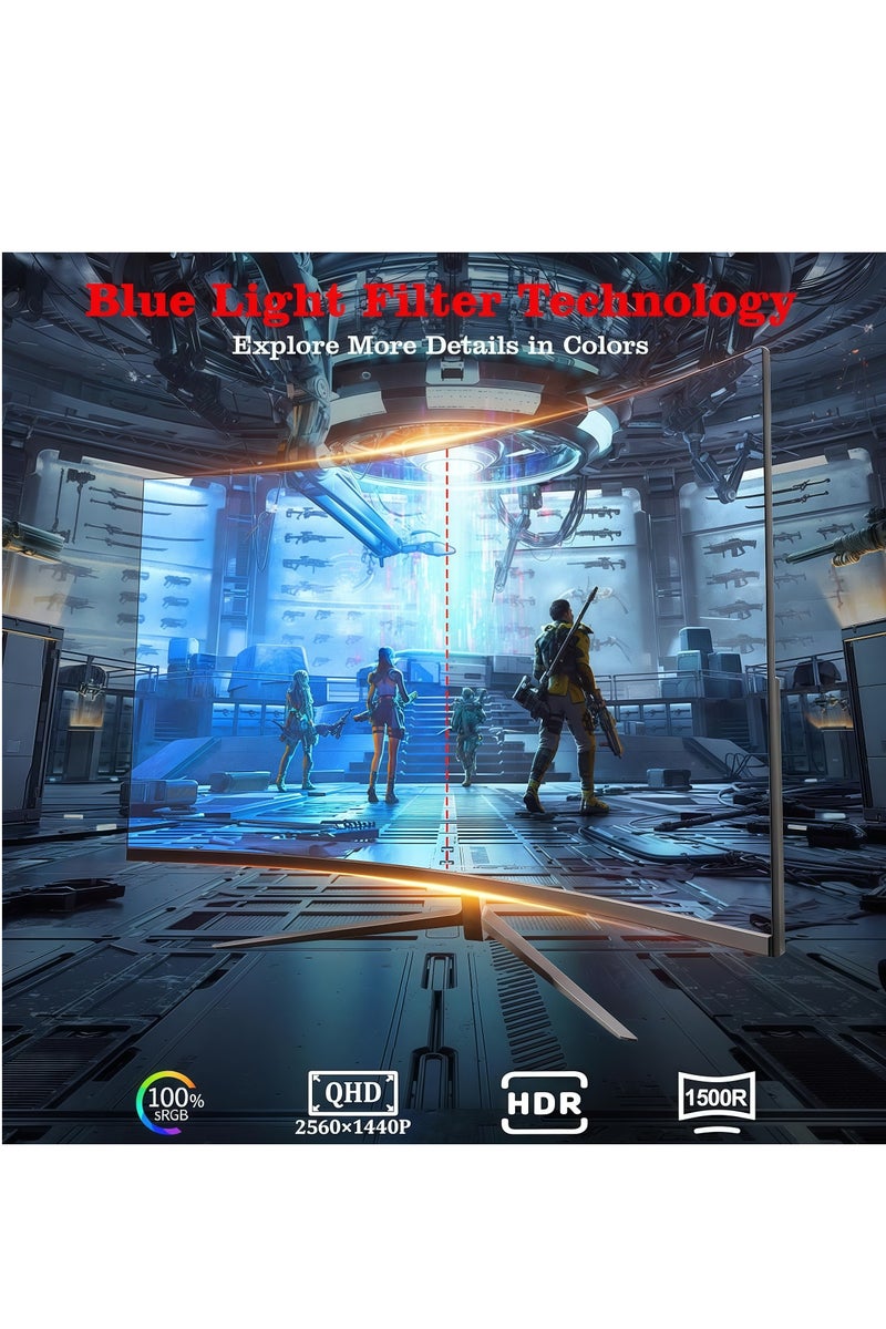 FlashHawk 2K 180Hz Curved Monitor with Speakers, 27 Inch QHD 2560x1440p 180/144Hz Gaming Monitor with AMD FreeSync, Flicker-Free, 2* HDMI 2.0, 2*DP 1.4, Ultra-Thin Frameless 1500R Screen PC Monitor - Image 4