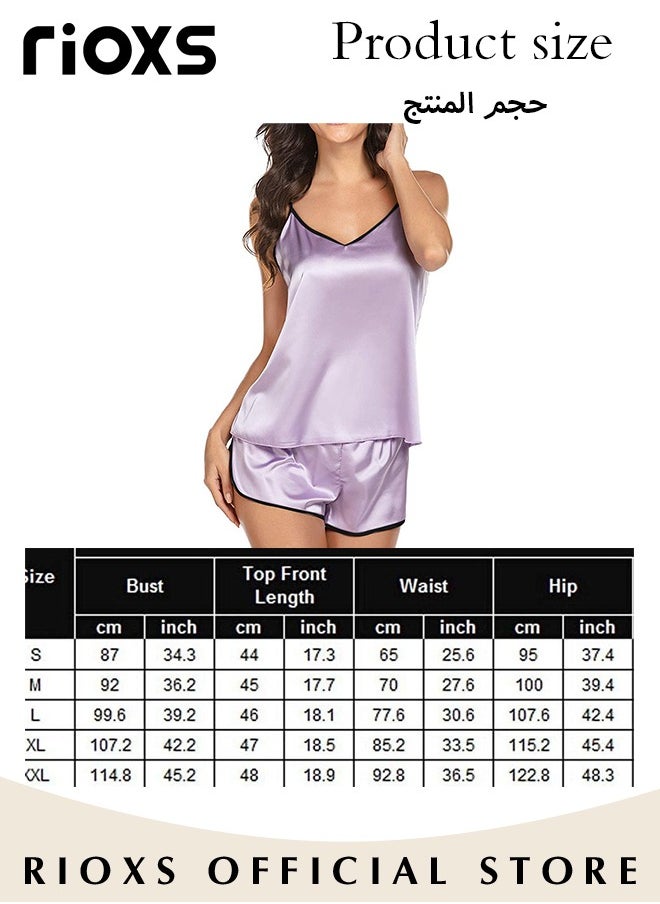 RIOXS Women's Silk Pajamas Set,2 Piece Pjs Cami Top And Shorts Loungewear Sets,Satin Camisole Sleepwear Lingerie For Women Ladies,Comfy Soft Nightwear Set  - Image 5