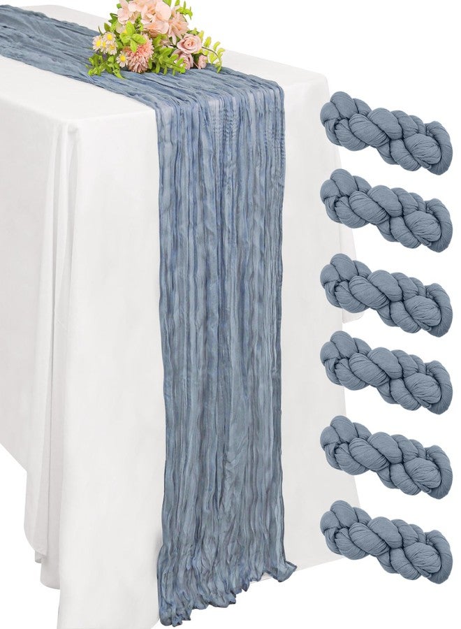 Jelyne 6 Pack 10FT Cheesecloth Table Runner 20 x 120 inch Long Boho Rustic Gauze Romantic Cheese Cloth Sheer Table Runner for Wedding Dining Event Birthday Anniversary Party Decoration(Dusty Blue) - Image 1