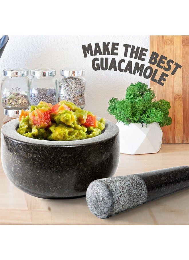 Granite Mortar and Pestle Set, 17CM Pestle and 16CM Mortar,Natural Unpolished, Non Porous Spice Grinder, Small Bowl for Kitchen Spices and Pesto