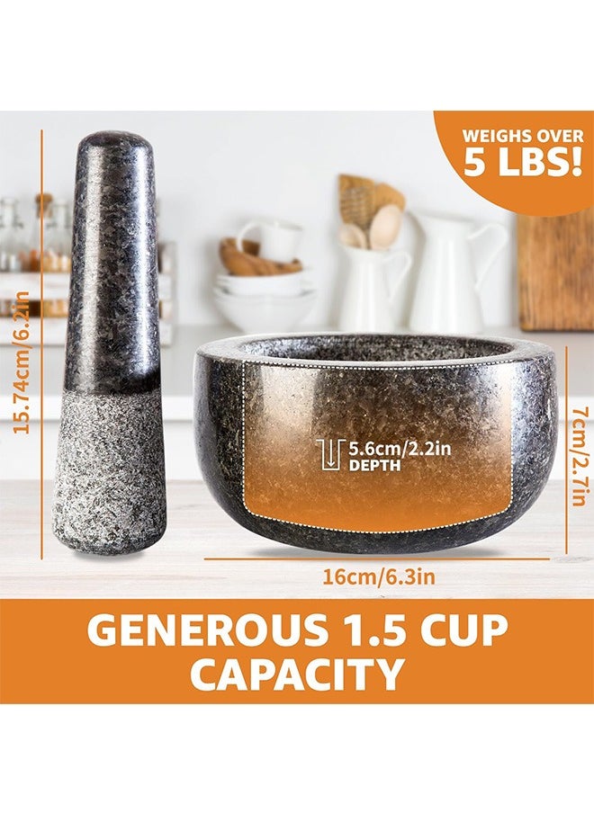 Granite Mortar and Pestle Set, 17CM Pestle and 16CM Mortar,Natural Unpolished, Non Porous Spice Grinder, Small Bowl for Kitchen Spices and Pesto