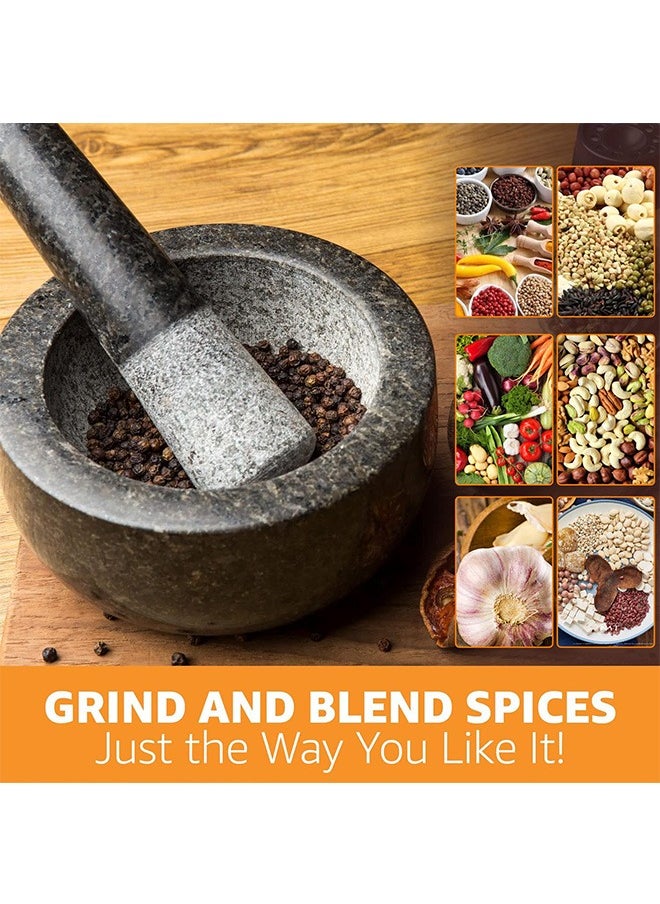 Granite Mortar and Pestle Set, 17CM Pestle and 16CM Mortar,Natural Unpolished, Non Porous Spice Grinder, Small Bowl for Kitchen Spices and Pesto
