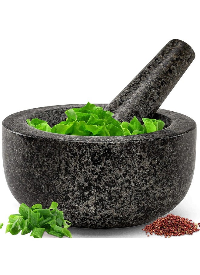 Granite Mortar and Pestle Set, 17CM Pestle and 16CM Mortar,Natural Unpolished, Non Porous Spice Grinder, Small Bowl for Kitchen Spices and Pesto