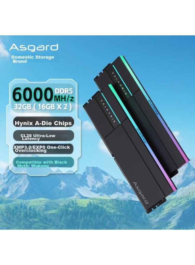 Asgard 32gb Kit Ddr5 6000 Desktop Memory Module, Rgb Light Bar - Valkyrie Ii Midnight Black - Image 1