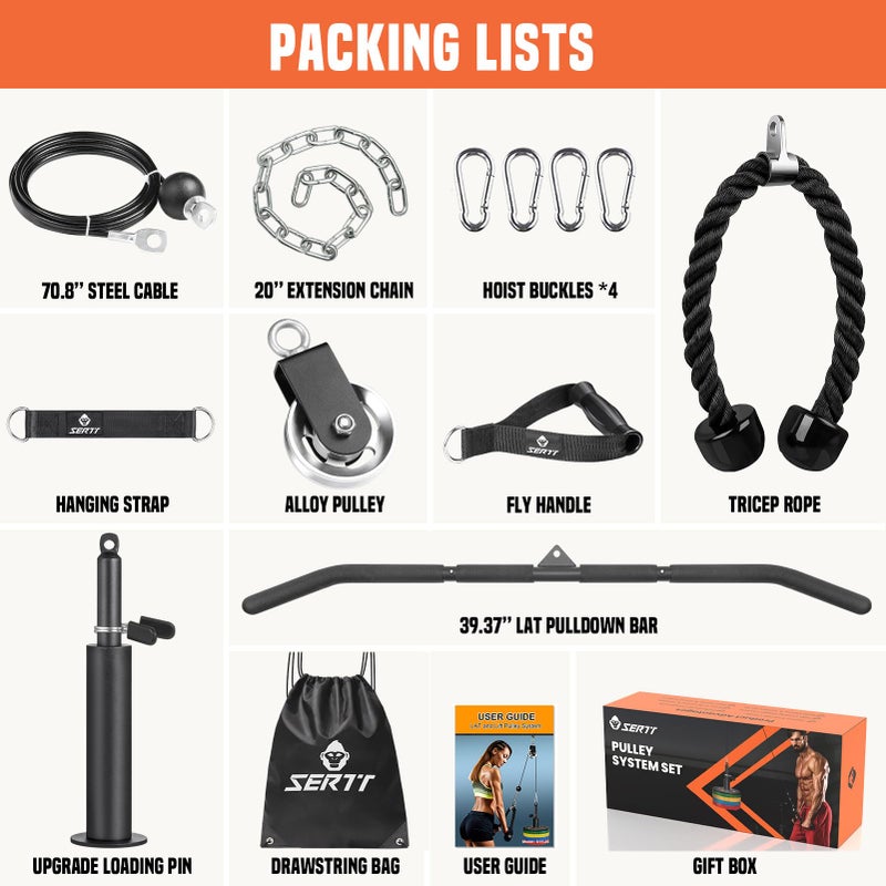 SERTT Cable Pulley System Gym, Power Rack Pulley Attachment with 2-in-1 LAT Pull Down Bar and Upgraded Loading Pin,Used for Triceps Pulldown, Biceps, Back, Shoulder - Image 2