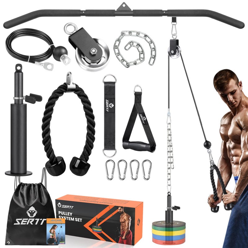 SERTT Cable Pulley System Gym, Power Rack Pulley Attachment with 2-in-1 LAT Pull Down Bar and Upgraded Loading Pin,Used for Triceps Pulldown, Biceps, Back, Shoulder - Image 1