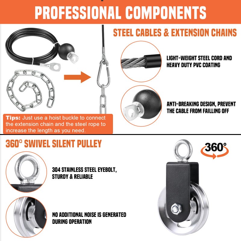SERTT Cable Pulley System Gym, Power Rack Pulley Attachment with 2-in-1 LAT Pull Down Bar and Upgraded Loading Pin,Used for Triceps Pulldown, Biceps, Back, Shoulder - Image 4