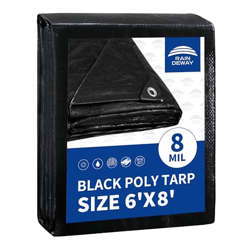 RAINDEWAY Black Tarp 6x8 Feet, UV Resistant, 8 Mil Multipurpose Medium Duty Waterproof Poly Tarp Cover with Metal Grommets and Reinforced Edges - Image 1