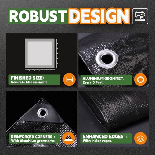 RAINDEWAY Black Tarp 6x8 Feet, UV Resistant, 8 Mil Multipurpose Medium Duty Waterproof Poly Tarp Cover with Metal Grommets and Reinforced Edges - Image 4