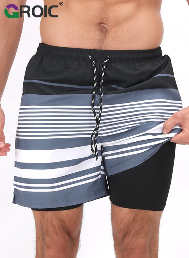 GROIC Men's Swim Trunks, Quick Dry Men Swimming Trunks with Compression Liner Bathing Suit Swim Shorts with Zip Pockets, Hawaiian Beach Shorts Trunks for Swimming, Surfing, Diving, Beach Vacations，XL - Image 2