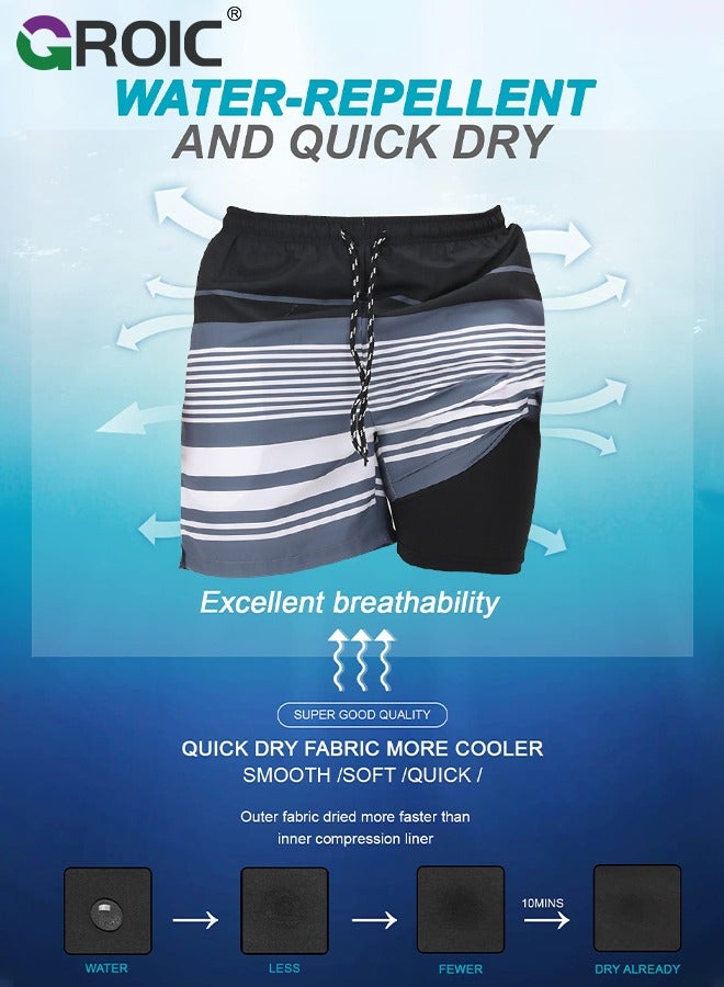 GROIC Men's Swim Trunks, Quick Dry Men Swimming Trunks with Compression Liner Bathing Suit Swim Shorts with Zip Pockets, Hawaiian Beach Shorts Trunks for Swimming, Surfing, Diving, Beach Vacations，XL - Image 3