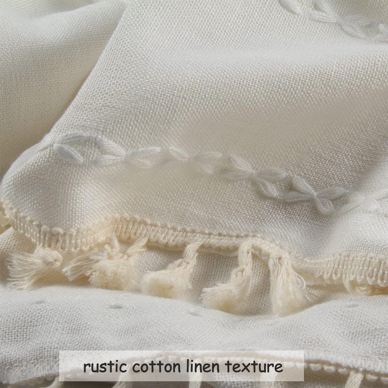 BCLBUSTE Boho Curtains Semi-Blackout 84 Inch 2 Panels for Living Room, Linen Tassels Farmhouse Curtains with Embroidery for Bedroom Rod Pocket Draperies 52" W x 84" L, Off White - Image 5