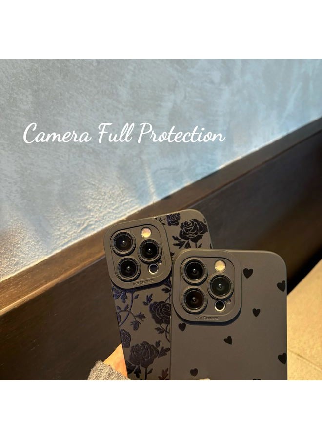 Jusnfu for iPhone 16 Pro Case 6.3 Inch 2024, Aesthetic Rose Floral Print Phone Case for Women Girls Men, Slim Silicone Protective Phone Cover for iPhone 16 Pro, Black Flower - Image 3