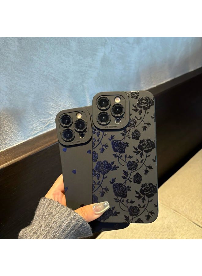 Jusnfu for iPhone 16 Pro Case 6.3 Inch 2024, Aesthetic Rose Floral Print Phone Case for Women Girls Men, Slim Silicone Protective Phone Cover for iPhone 16 Pro, Black Flower - Image 2