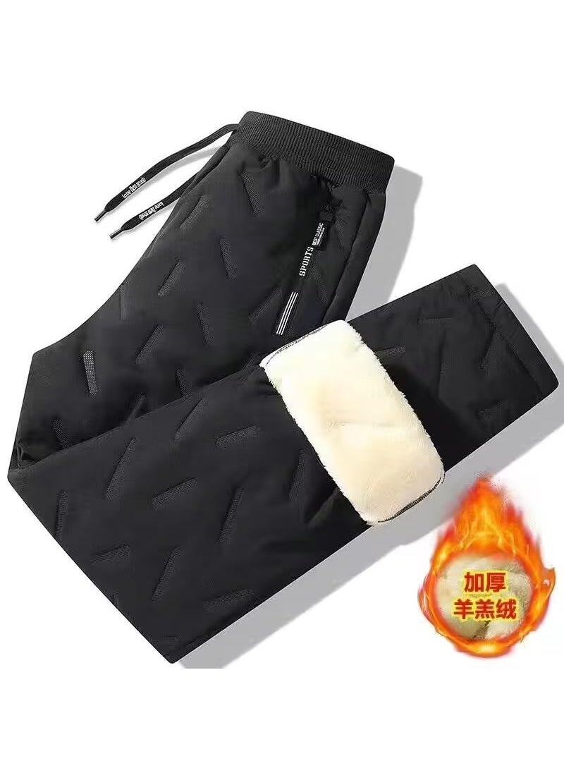 Generic - Mens Cotton Padded Trousers New Winter2024 Fleece-Lined And Thickened Warm Pants Ultra-Thick Wool Lining Northeast China Below  3-layer black straight pants - Image 1