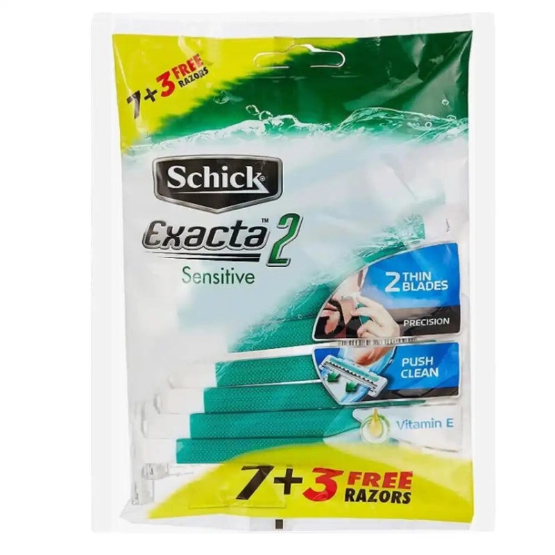 schick شيفك إكزاكتا 2 حساسة شفرات حلاقة قابلة للتصرف - عبوة من 10 - Image 1