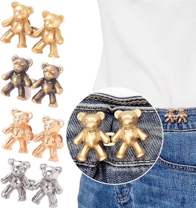 klarako Hugsklarakops Cute Adjustable Button Pins,Bear Buttons for Jeans,Cute Bear No-Sew Waist Button,Bear Clips for Pants (SetB-4PCS,S-34mm) - Image 1
