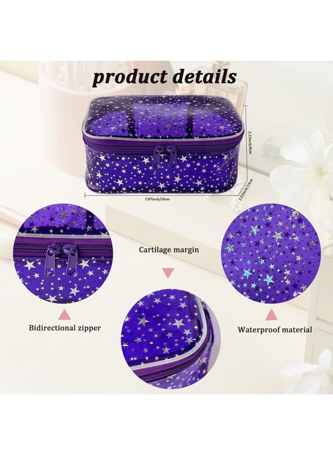 TotePrint Holographic Makeup Bags Bulk,Clear Storage Bag Toiletry Pocket Portable Zippered Iridescent Pouch Waterproof Cosmetic Gift Bags for Women, Purple, 7.87x5.51x3.15inches - Image 2