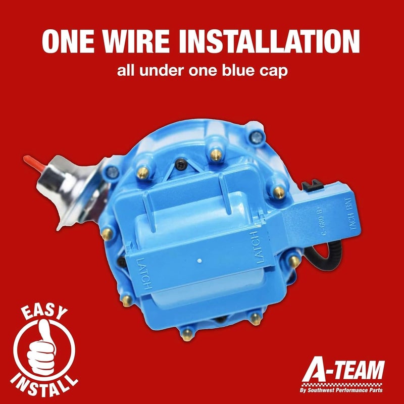 A-Team Performance 360 Ci HEI Distributor - Blue Cap 65kV Coil with Coil Wire & 1-Wire Setup - Performance Parts - Compatible with Ford FE V8 352/360/390 - Vac/Mech Advance & Vacuum Cap - Image 4