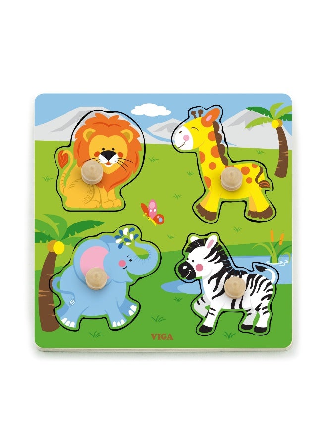 Viga Flat Puzzle w/Big Wooden Knob - Wild Animals - Image 1