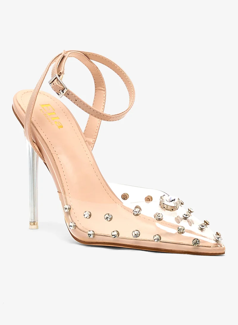 Ella Limited Edition Clear Stone Persplex Pointed Ankle Strap Pump